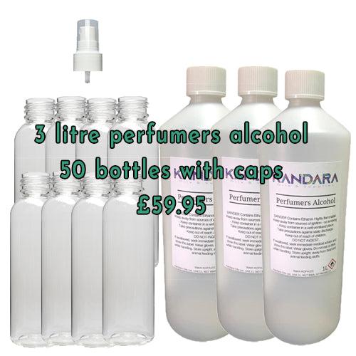 Perfumers Alcohol Offer - 3L Bottle & 50 Spray Bottles