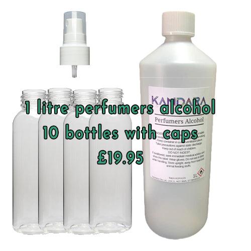 Perfumers Alcohol Offer - 1L Bottle & 10 Spray Bottles